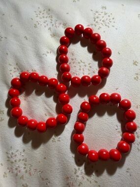 Red Beaded Stretch Bracelet Trio